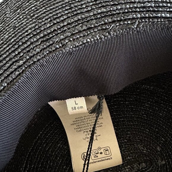 NWT GUCCI Straw Hat Black Ribbon How GG Sz L - Picture 12 of 12